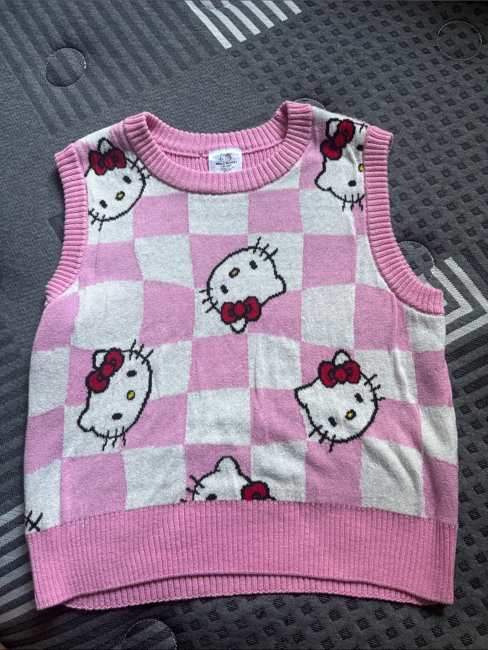 Hello Kitty Pink & White Checker Knit Muscle Tee Vest